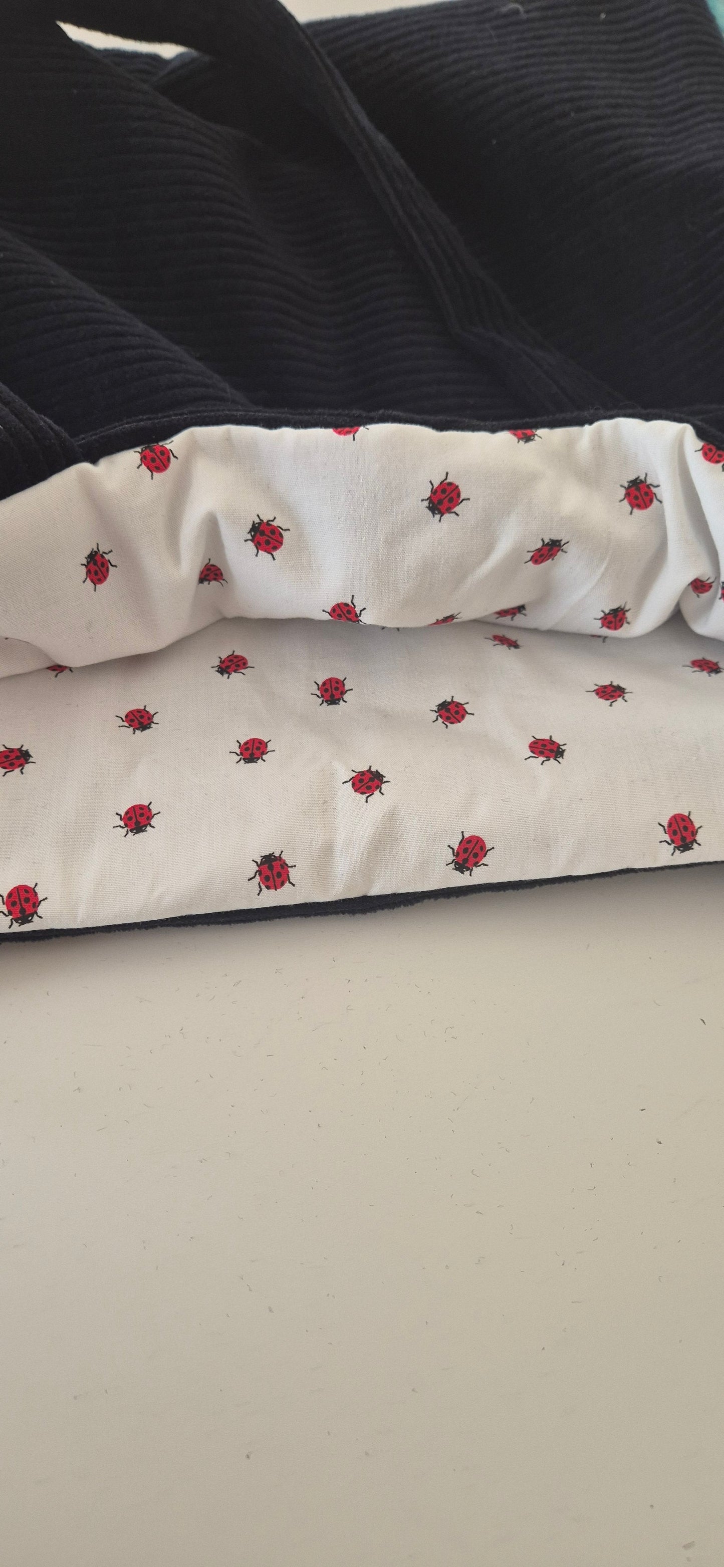 Tote bag Kyoto Jaspe, intérieur doublure coton imprimé coccinelles sur fond blanc
