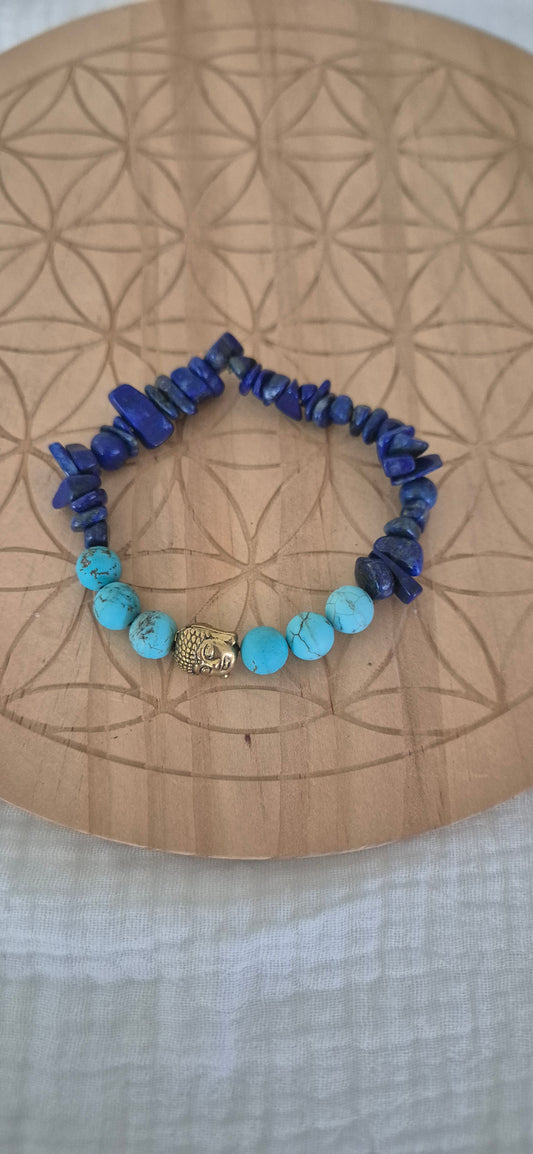 Bracelet "Sagesse & Sérénité" – Lapis-Lazuli, Turquoise & Bouddha