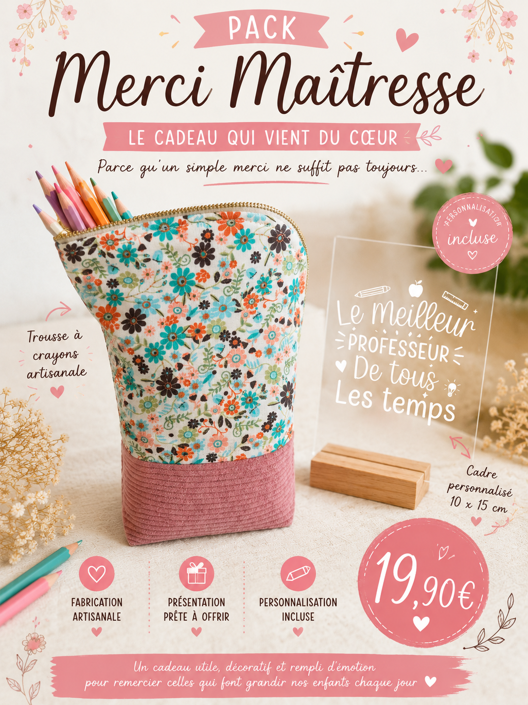 Pack Merci Maîtresse 🎓 — Trousse à crayons & Cadre personnalisé
