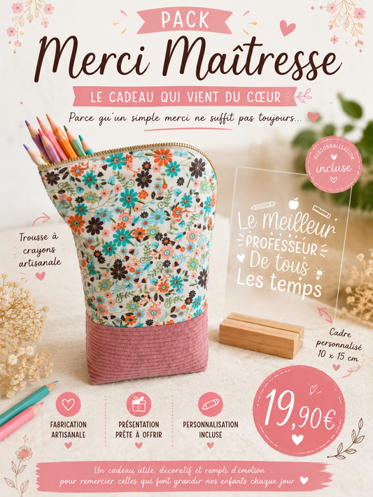 Pack Merci Maîtresse 🎓 — Trousse à crayons & Cadre personnalisé