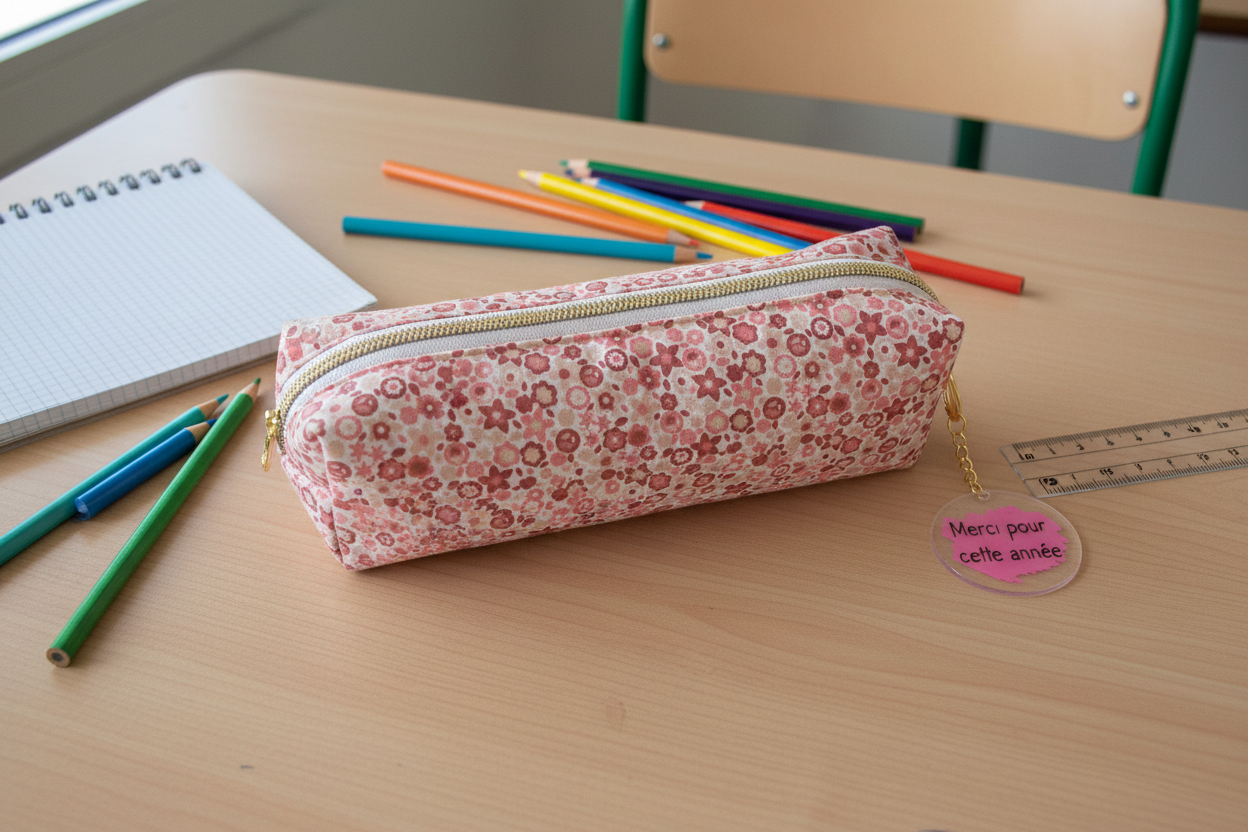 Trousse écolière fleurie cousue main