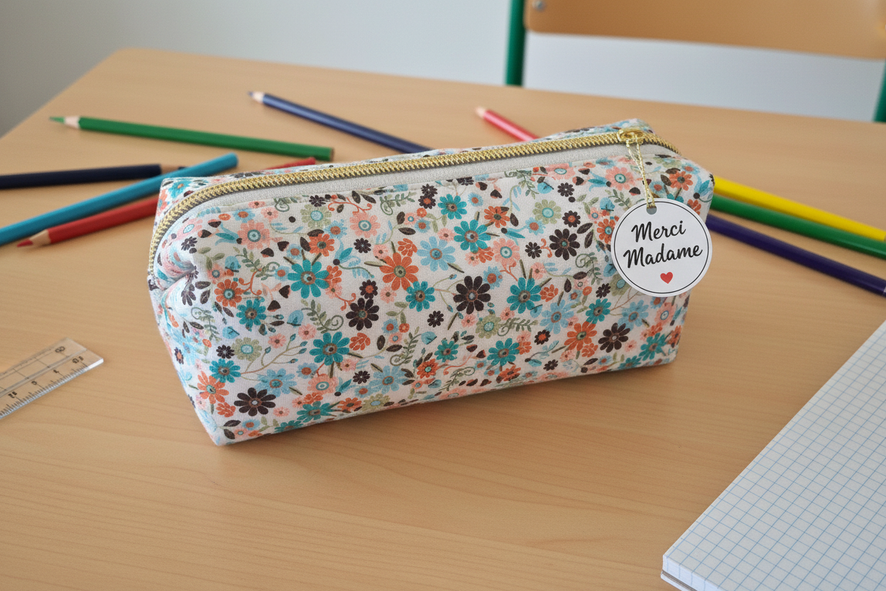 Lot Fin d'année – Trousse fleurie + Porte-clé personnalisé