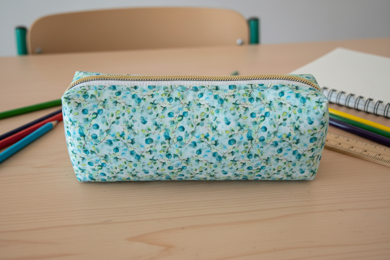 Trousse écolière fleurie cousue main
