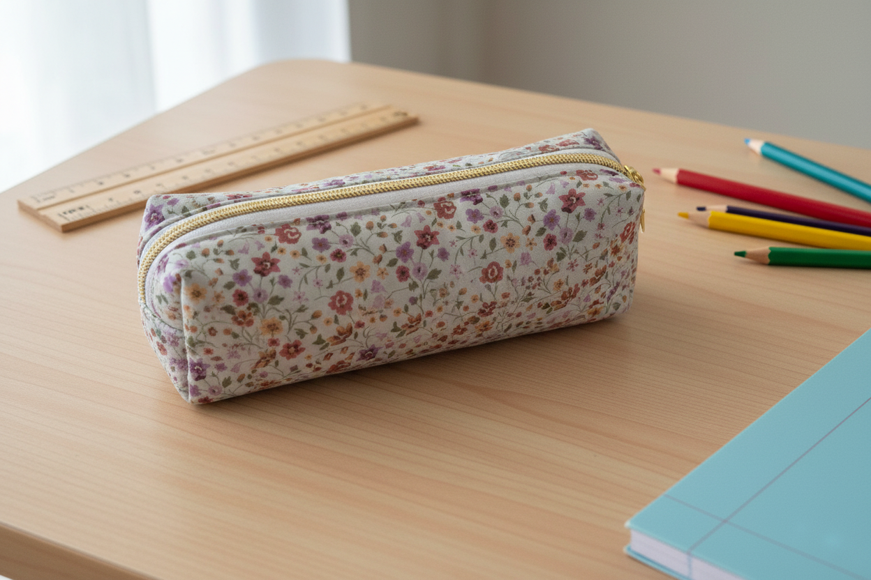 Trousse écolière fleurie cousue main