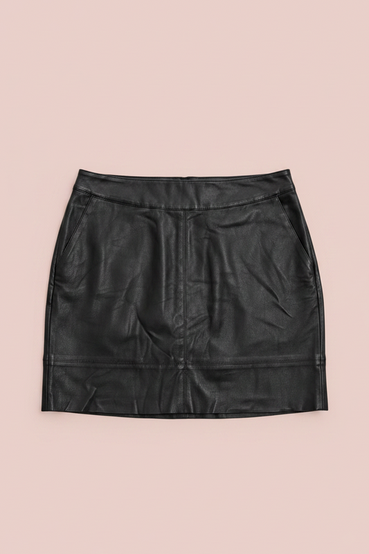 Jupe simili cuir recto fond rose poudré