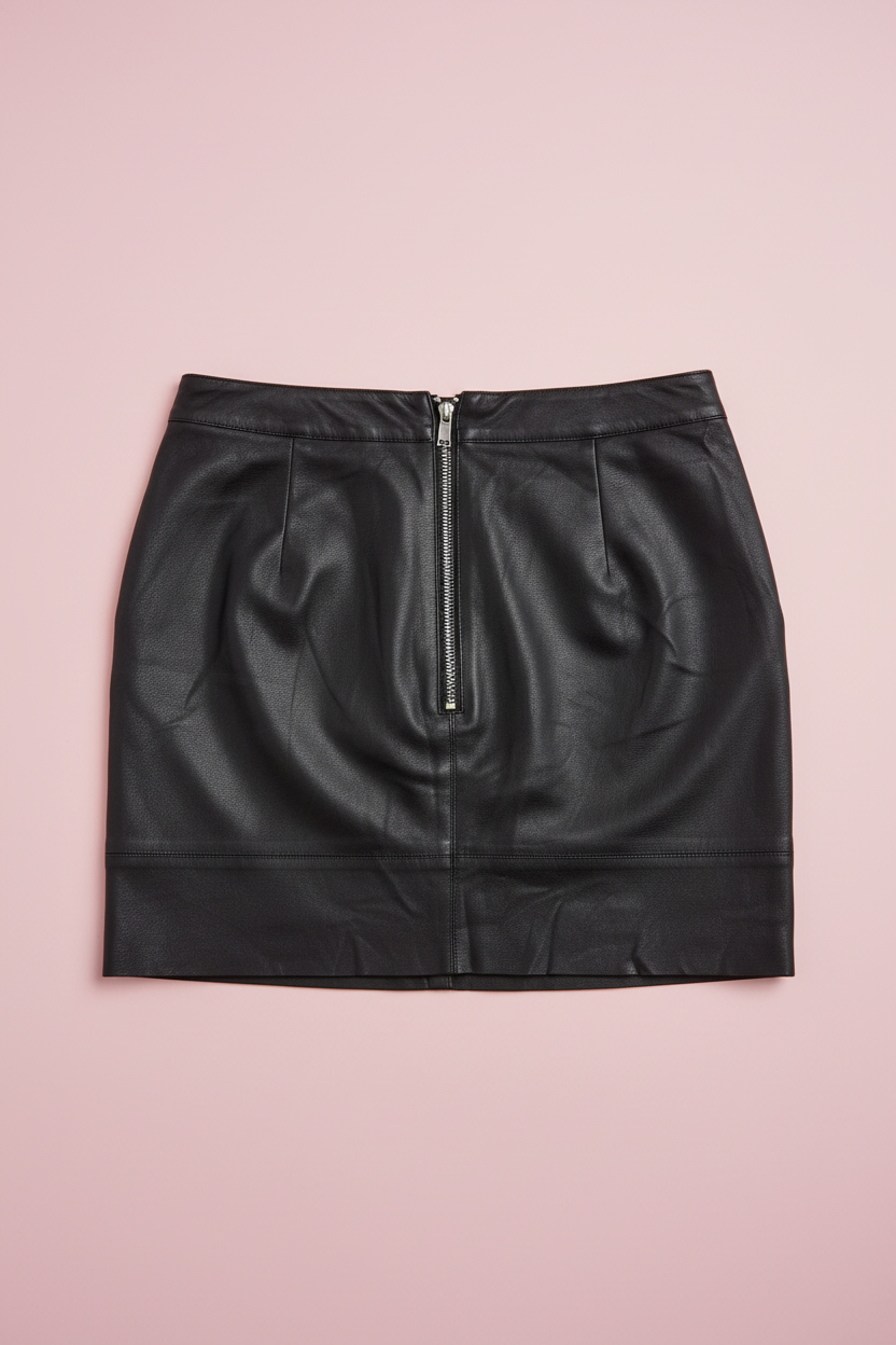 Jupe simili cuir verso fond rose poudré