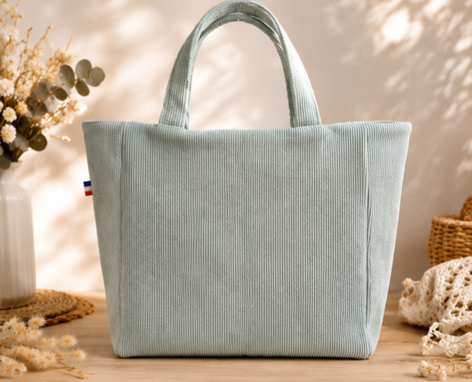 Tote bag Kyoto Jaspe en velours côtelé bleu glacier, vue de face