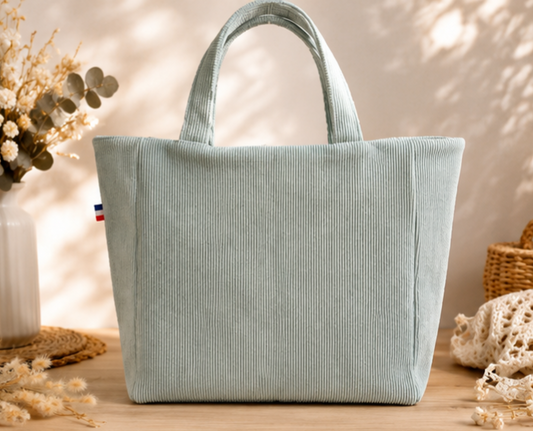 Tote bag Kyoto Jaspe en velours côtelé bleu glacier, vue de face