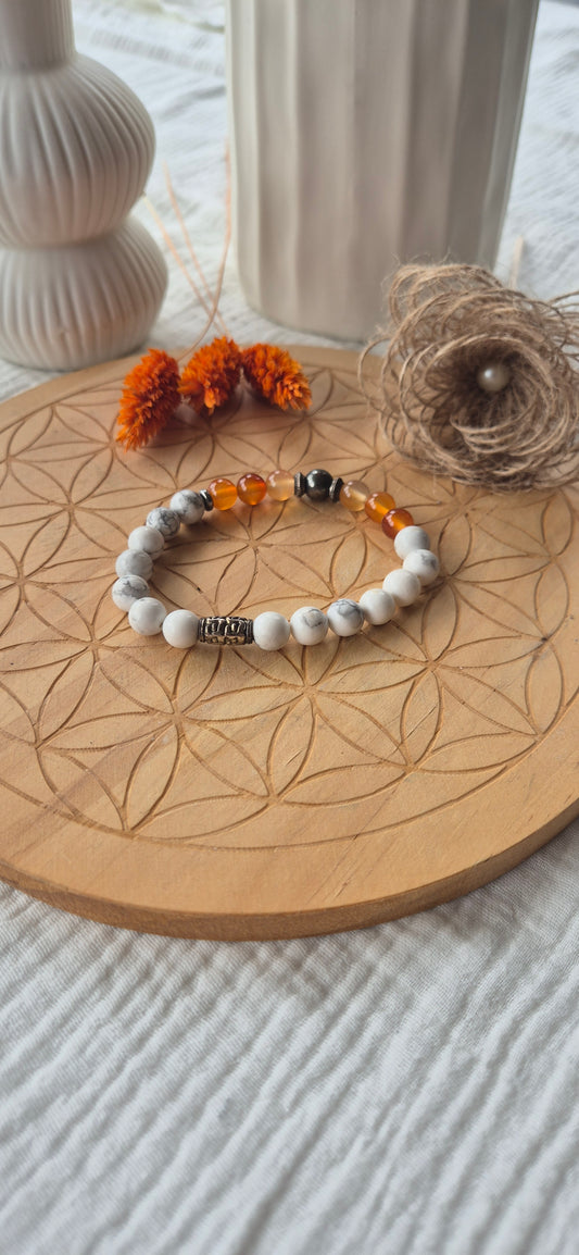 Bracelet "Lumière & Vitalité" – Howlite, Cornaline & Pyrite