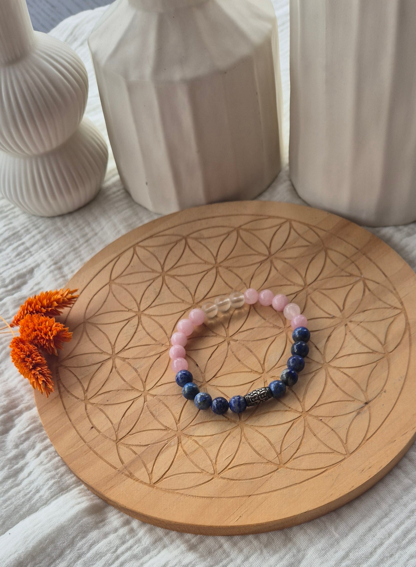 "Love & Wisdom" Bracelet – Lapis Lazuli, Kunzite & Rock Crystal