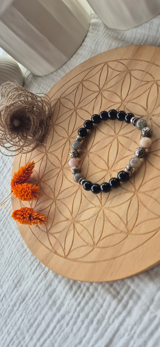 Bracelet "Ancrage & Lumière" – Tourmaline, Labradorite AAA & Pierre de Lune
