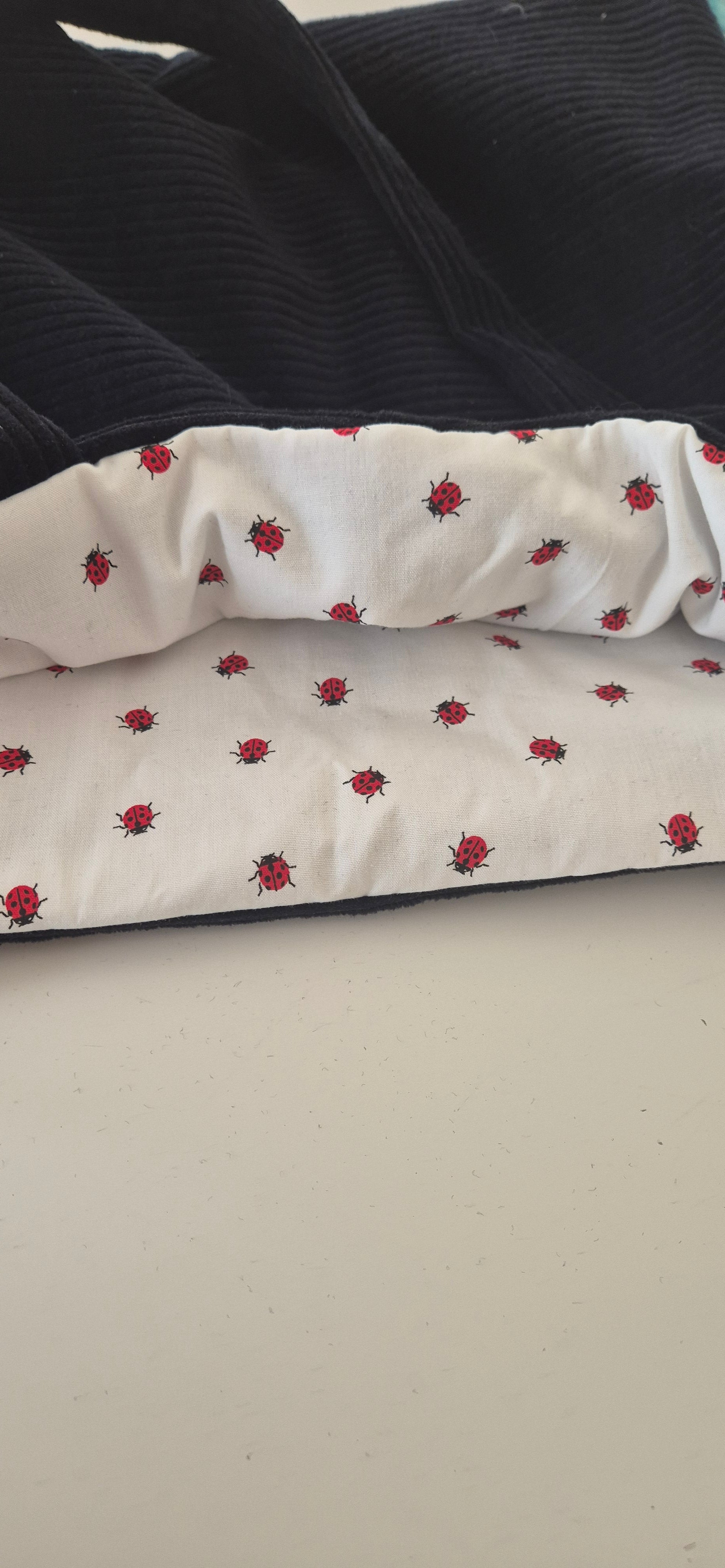 Tote bag Kyoto Jaspe, intérieur doublure coton imprimé coccinelles sur fond blanc