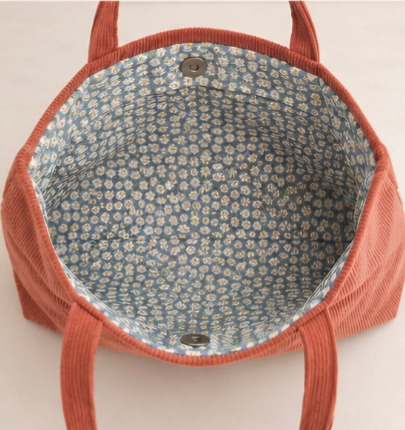 Kyoto Aki — Tote bag en velours côtelé terracotta | Pièce unique