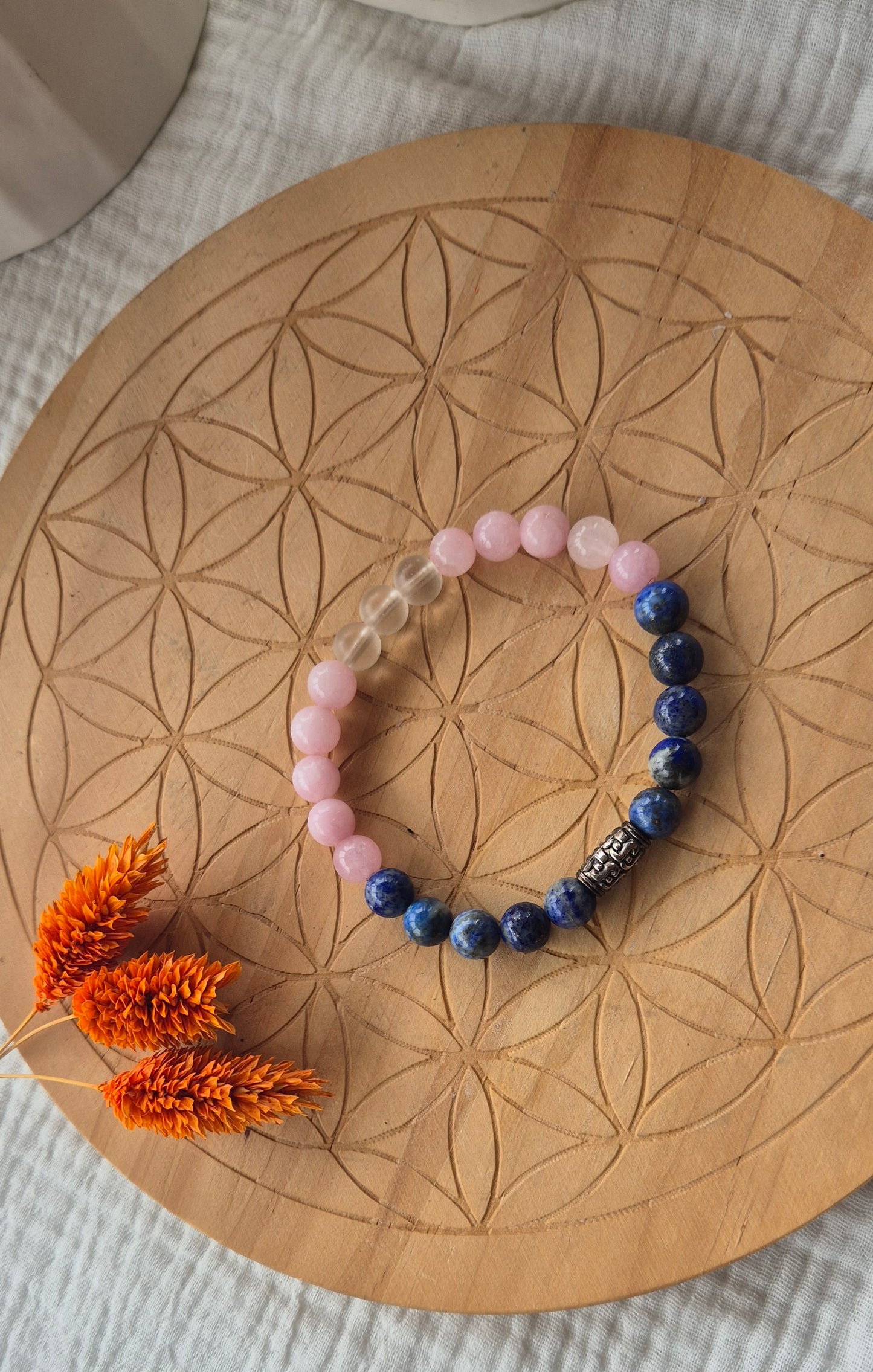 "Love & Wisdom" Bracelet – Lapis Lazuli, Kunzite & Rock Crystal