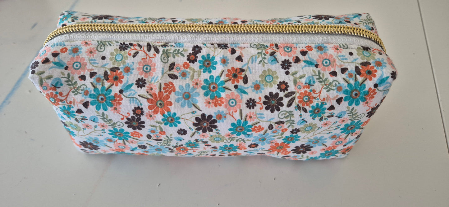 Trousse écolière fleurie cousue main