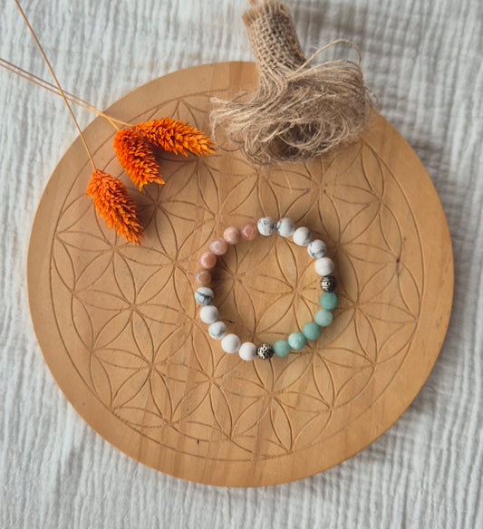 Bracelet "Sofé & Sérénité" – Howlite, Amazonite & Pierre de Lune Rose